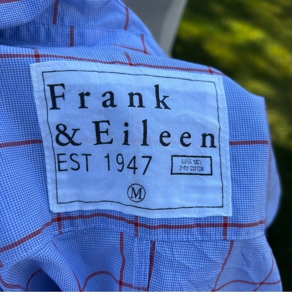 Frank & Eileen Italian Poplin Barry Shirt Ladies Blue Windowpane | Size Medium - Picture 8 of 9